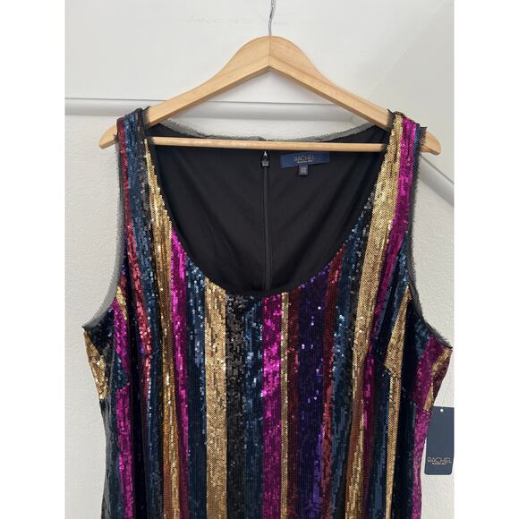 NWT Rachel Roy Sequin Striped Mini Dress Size 22W Y2K Party Cocktail Rainbow - Picture 16 of 16